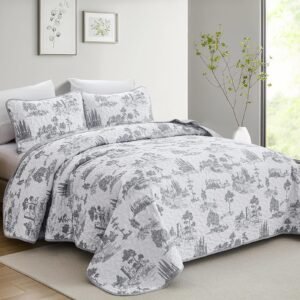 BBTHINGS Queen Blue Quilt Set French Country Toile Bedding for All Season