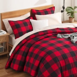 BB THINGS Red and Black Plaid Comforter Set King(104x90Inch)