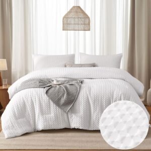 BBTHINGS White Comforter Set Waffle Seersucker Checkered Comforter Checkered Bedding Set